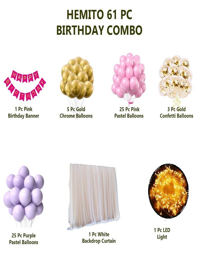 Hemito 61 Pc Cabana Tent Birthday Decoration Set - Pink Purple Balloons White Net for Cabana Theme Party with LED Lights with Pink Paper Banner Romantic Dinner Decorations for Girls - Image 2